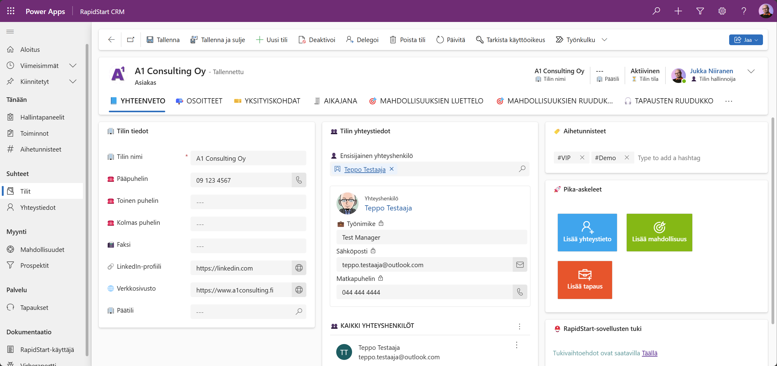 Asiakaskortti RapidStartissa